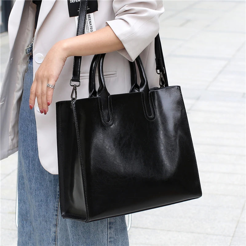 Burminsa Cowhide Genuine Leather Large Tote Handbags For Women 2024 Trend Designer Commuter Satchel Shopper Female Shouder Bags
