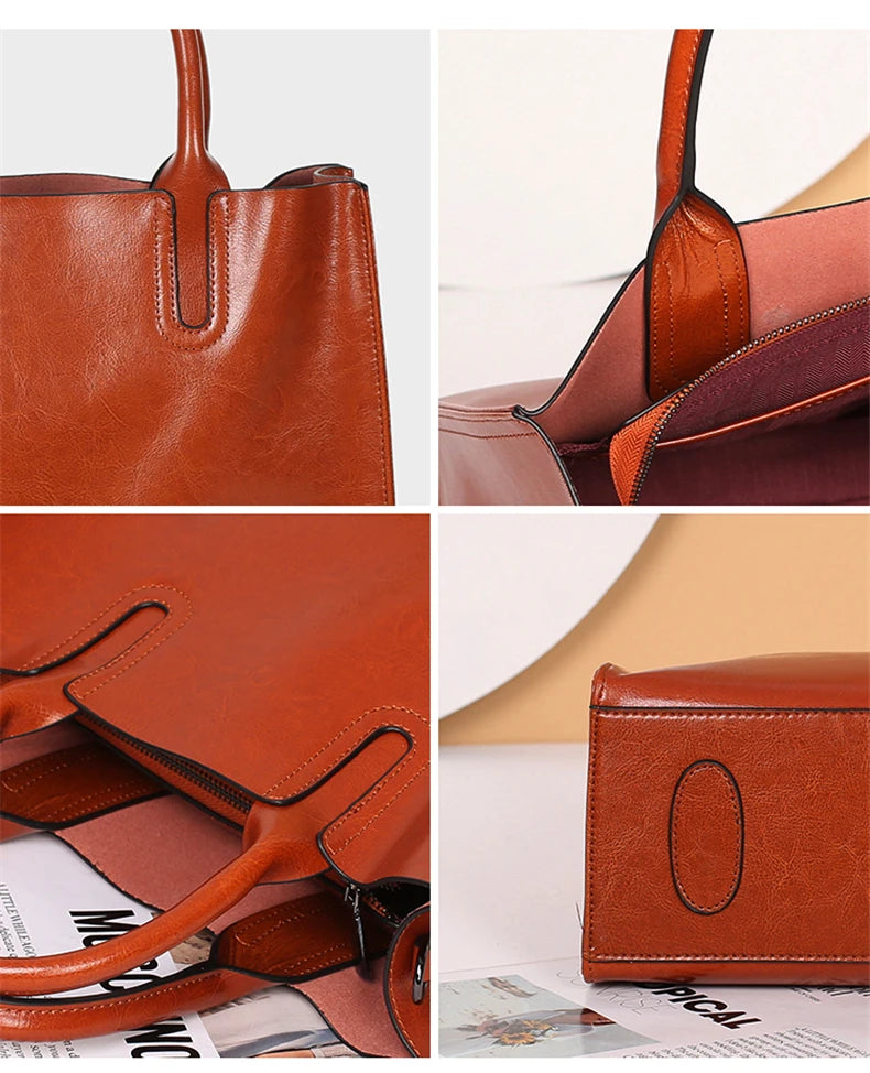 Burminsa Cowhide Genuine Leather Large Tote Handbags For Women 2024 Trend Designer Commuter Satchel Shopper Female Shouder Bags