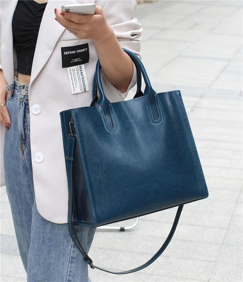 Burminsa Cowhide Genuine Leather Large Tote Handbags For Women 2024 Trend Designer Commuter Satchel Shopper Female Shouder Bags