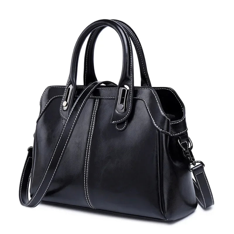 Genuine Leather Women Handbag Top Handle Shoulder Cross Body Bag Fashion Oil Wax Cowhide Purses And Handbags Messenger Tote Bags