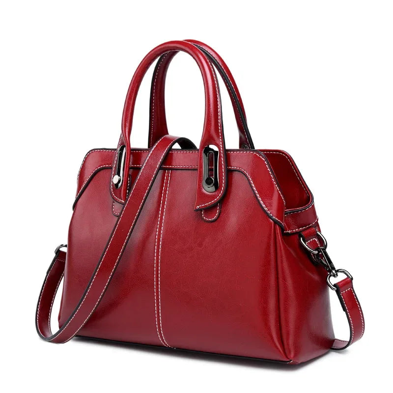 Genuine Leather Women Handbag Top Handle Shoulder Cross Body Bag Fashion Oil Wax Cowhide Purses And Handbags Messenger Tote Bags