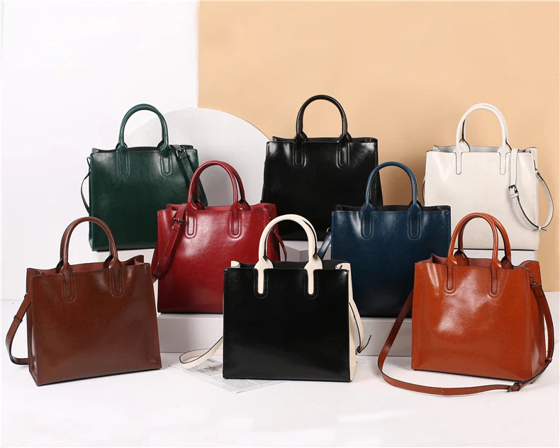 Burminsa Cowhide Genuine Leather Large Tote Handbags For Women 2024 Trend Designer Commuter Satchel Shopper Female Shouder Bags