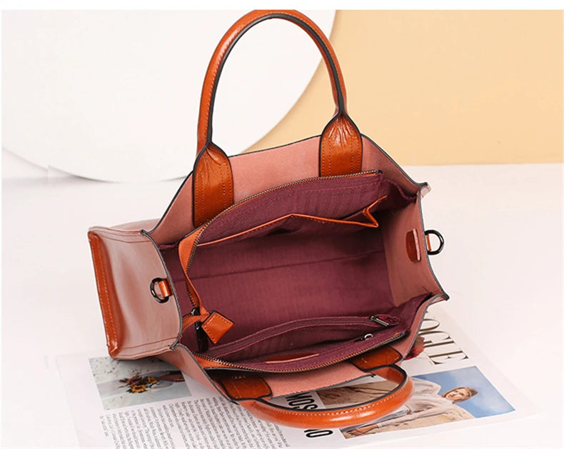 Burminsa Cowhide Genuine Leather Large Tote Handbags For Women 2024 Trend Designer Commuter Satchel Shopper Female Shouder Bags