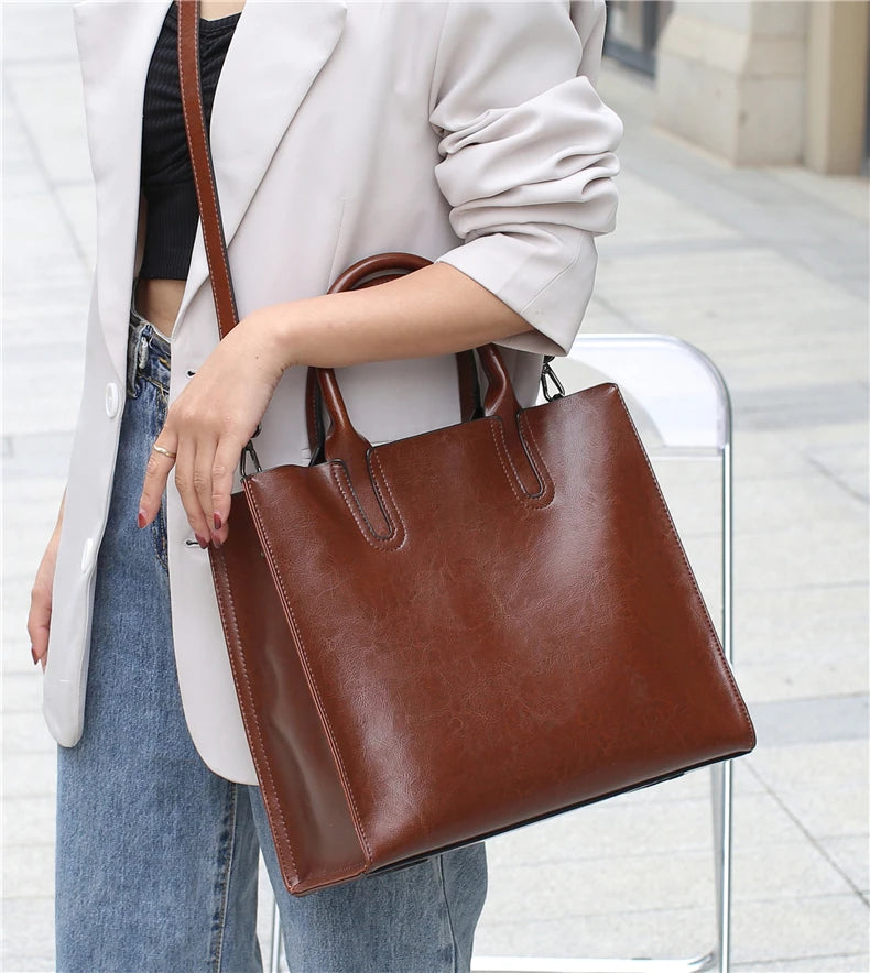 Burminsa Cowhide Genuine Leather Large Tote Handbags For Women 2024 Trend Designer Commuter Satchel Shopper Female Shouder Bags