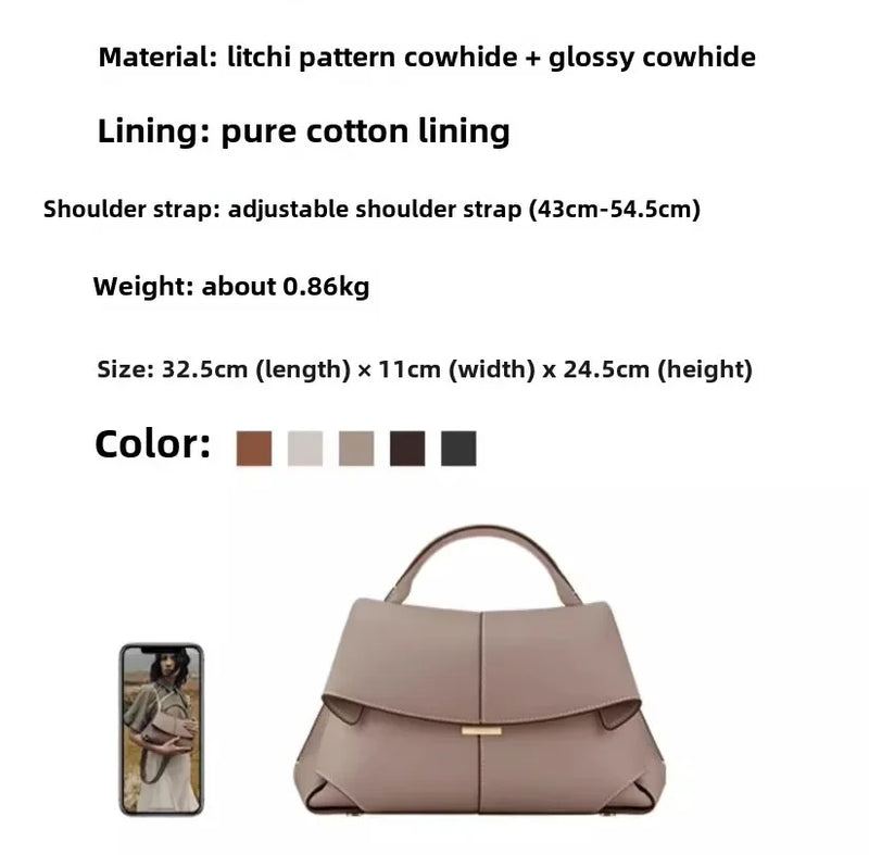 1pcs High end luxury leather smile bag with pleated design, single shoulder large capacity commuting handbag