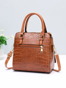 Crocodile Pattern Top Handle Crossbody Bag, PU Leather Satchel Bag Purse, Classic Versatile Fashion Shoulder Bag