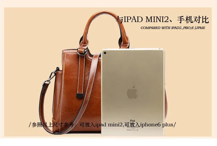 Genuine Leather Women Handbag Top Handle Shoulder Cross Body Bag Fashion Oil Wax Cowhide Purses And Handbags Messenger Tote Bags