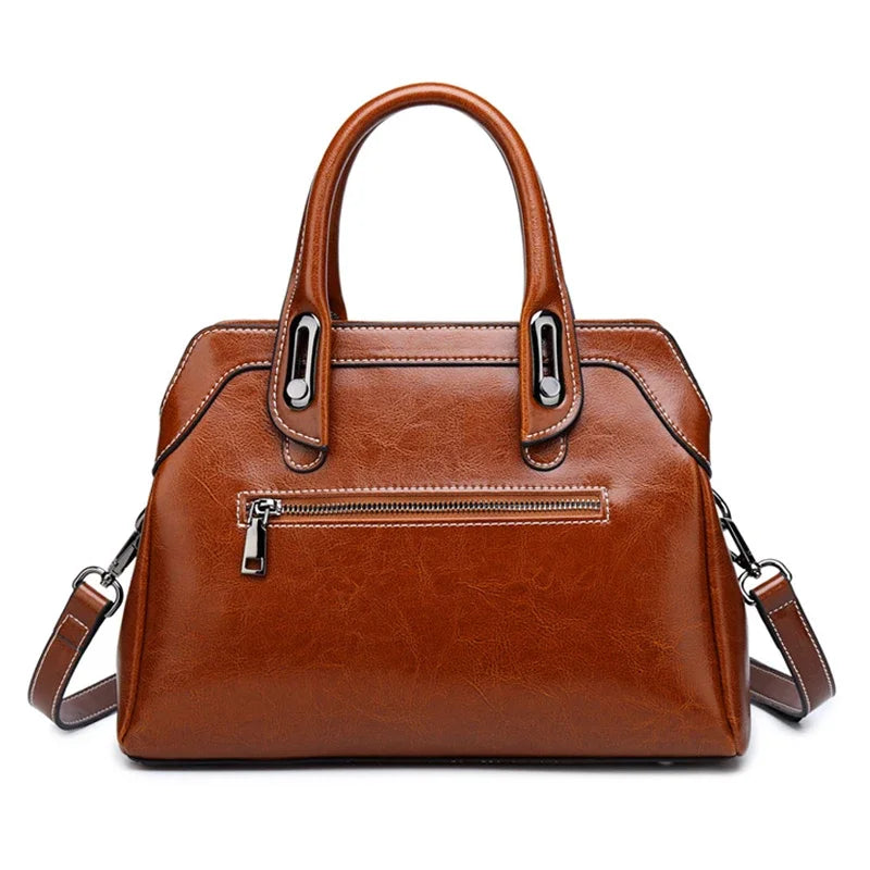 Genuine Leather Women Handbag Top Handle Shoulder Cross Body Bag Fashion Oil Wax Cowhide Purses And Handbags Messenger Tote Bags