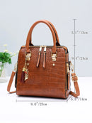 Crocodile Pattern Top Handle Crossbody Bag, PU Leather Satchel Bag Purse, Classic Versatile Fashion Shoulder Bag