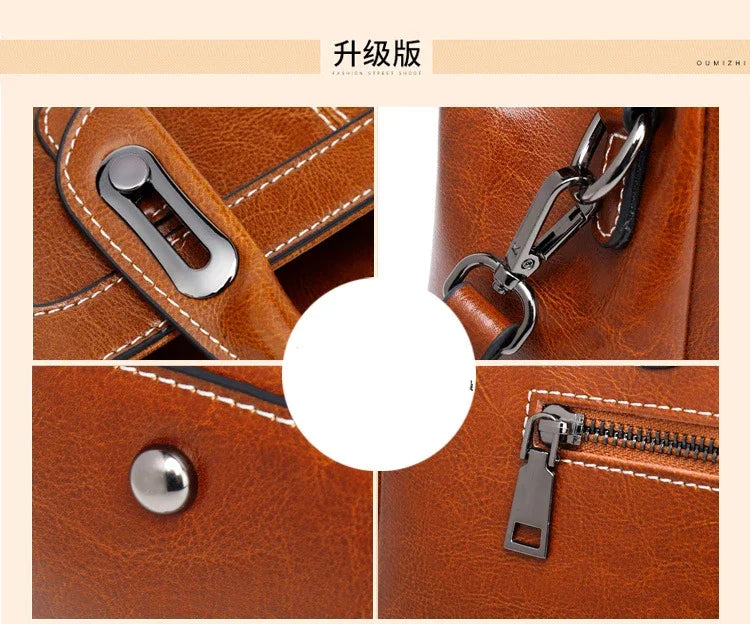Genuine Leather Women Handbag Top Handle Shoulder Cross Body Bag Fashion Oil Wax Cowhide Purses And Handbags Messenger Tote Bags
