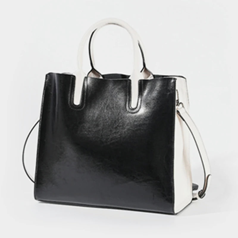 Burminsa Cowhide Genuine Leather Large Tote Handbags For Women 2024 Trend Designer Commuter Satchel Shopper Female Shouder Bags