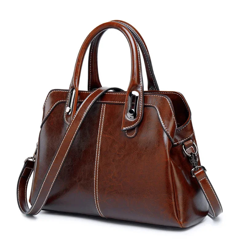 Genuine Leather Women Handbag Top Handle Shoulder Cross Body Bag Fashion Oil Wax Cowhide Purses And Handbags Messenger Tote Bags