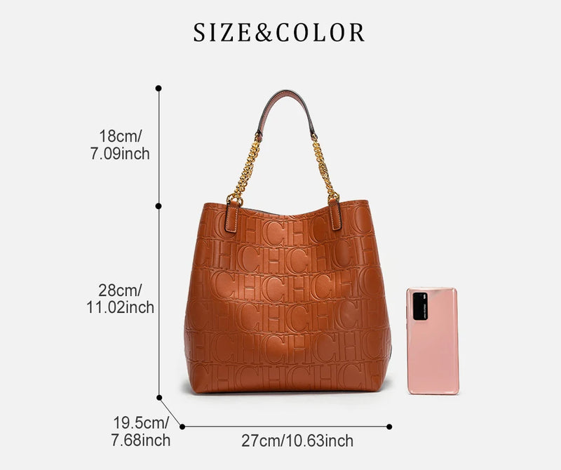 CHCH Women's Tote Bag 2024 New Steel Embossed Handbag Large Capacity Business Storage Bag
